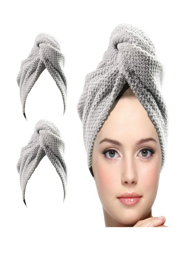 KEEPOZ Hair Towel Wrap Quick Dry 100% Cotton Super Absorbent Turban Head Wrap for Women with Button, Non Microfiber Anti Frizz Hair Cap for Curly, Long & Thick Hair (Grey Check, 2 Pcs) - Image 1